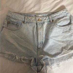 Garage Light-Wash Frayed Denim Shorts